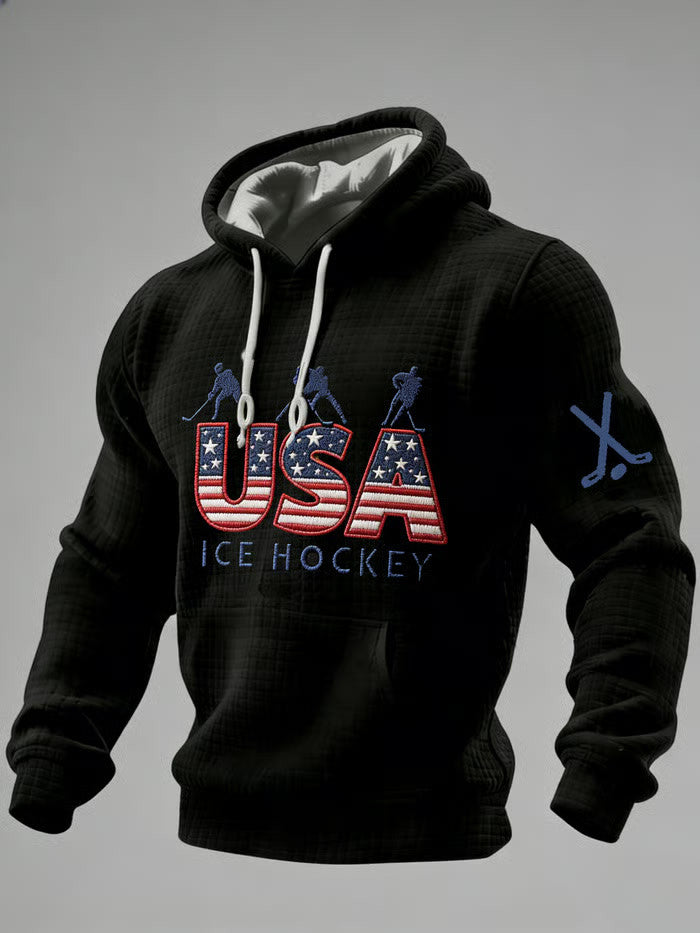 Black USA 2026 Ice Hockey Hoodie Hockey Lovers Game Day Hoodie Gifts For Son - Thriftgiftshop