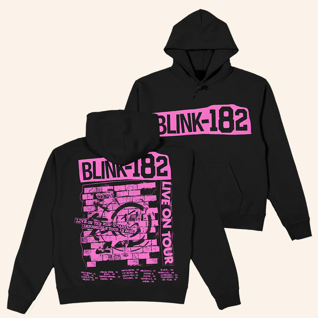 Blink 182 Merch Missionary Impossible Pink Brick Wall Hoodie Gifts For Rock Music Lovers - Thriftgiftshop