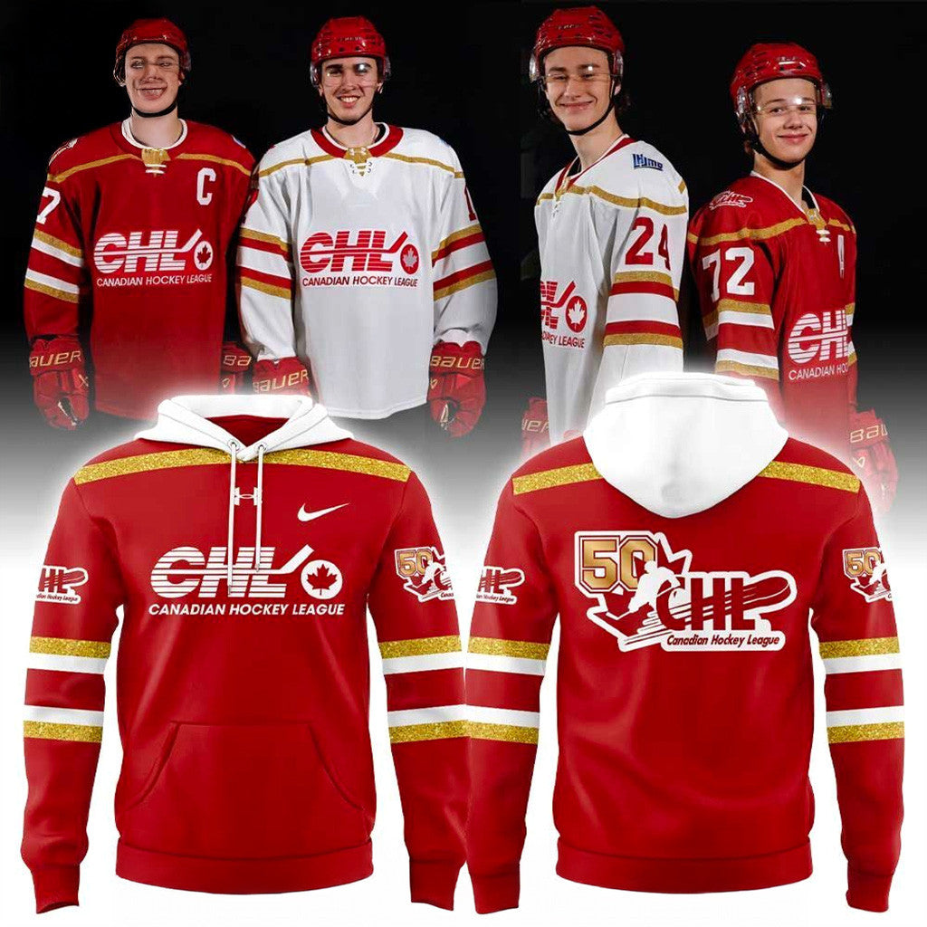 Canadian Hockey League 50th Celebration Red Hoodie CHL Merch Gifts For Hockey Enthusiasts - Thriftgiftshop