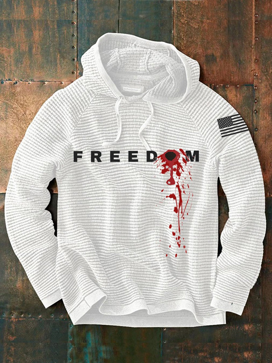 Charlie Kirk Freedom Waffle Hoodie Bloodstain Freedom Clothing RIP Charlie Kirk Apparel - Thriftgiftshop