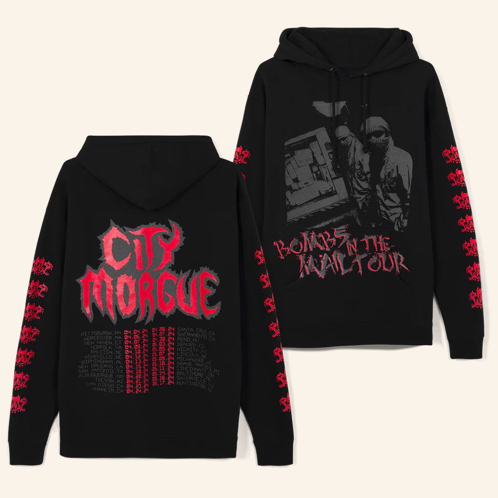 City Morgue Merch Bombs In The Mail Tour Reflective Hoodie Gifts For Rap Fans - Thriftgiftshop