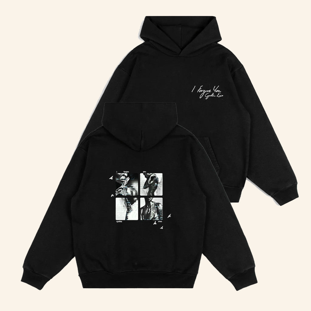 Complex Merch Cynthia Erivo I Forgive You Script Black Hoodie Gifts For Music Fans - Thriftgiftshop
