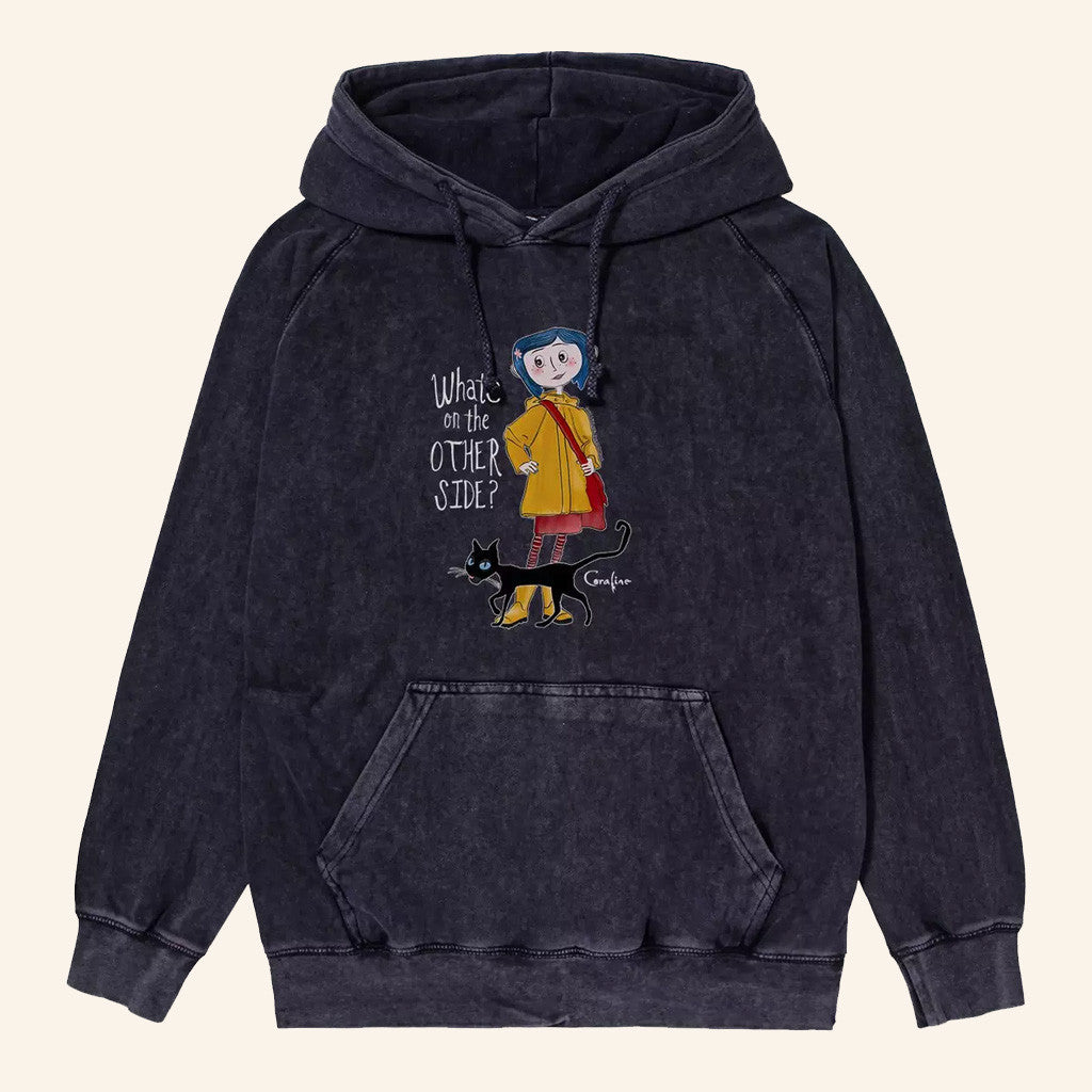 Coraline Merch Coraline What's On The Other Side Mineral Wash Hoodie Xmas Gifts For Sister - Thriftgiftshop