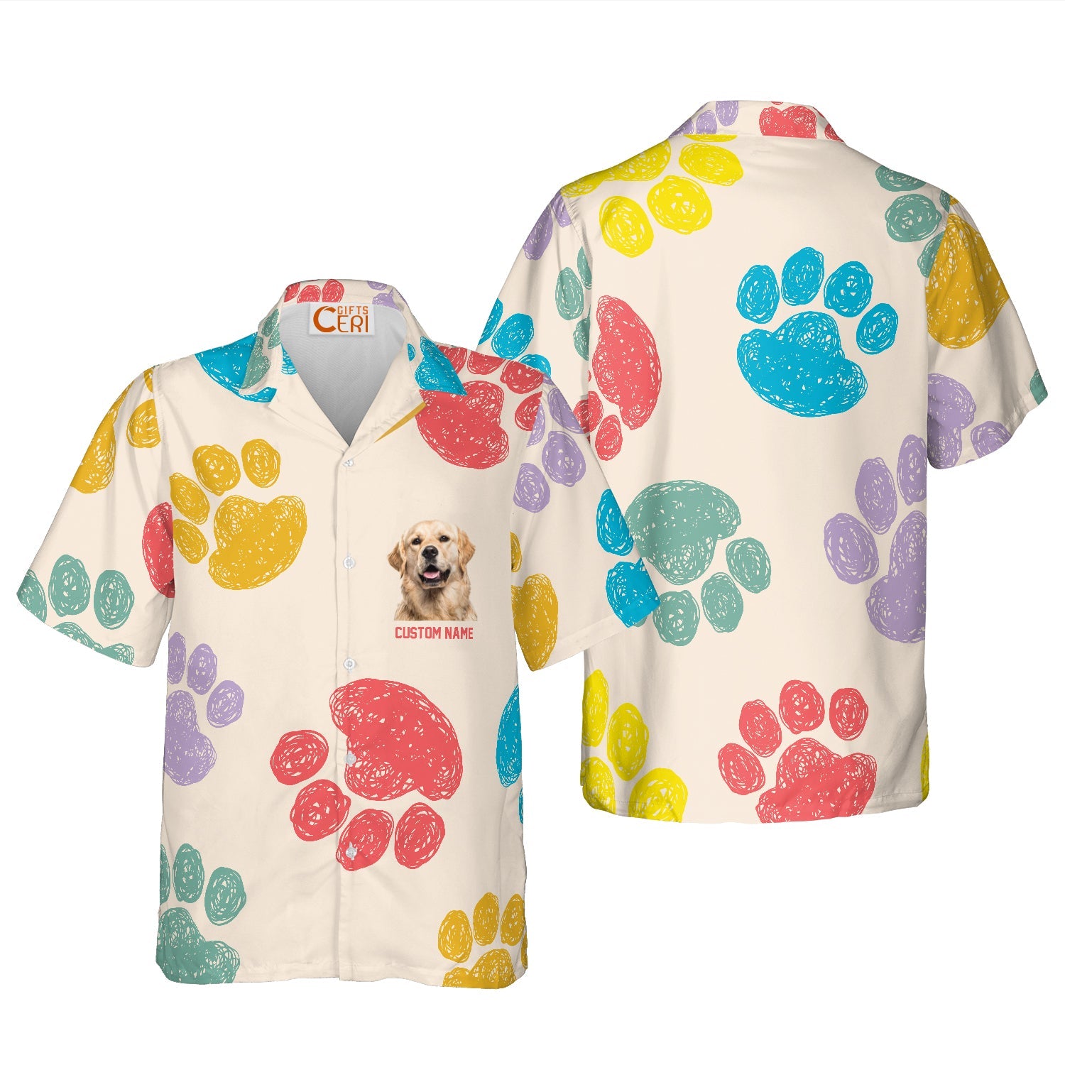 Dog Lovers Custom Shirt, Dog Paw Pattern Outfit Summer Aloha Hawaiian Shirt, Custom Gift For Dog Dad, Dog Mom, Family, Friends