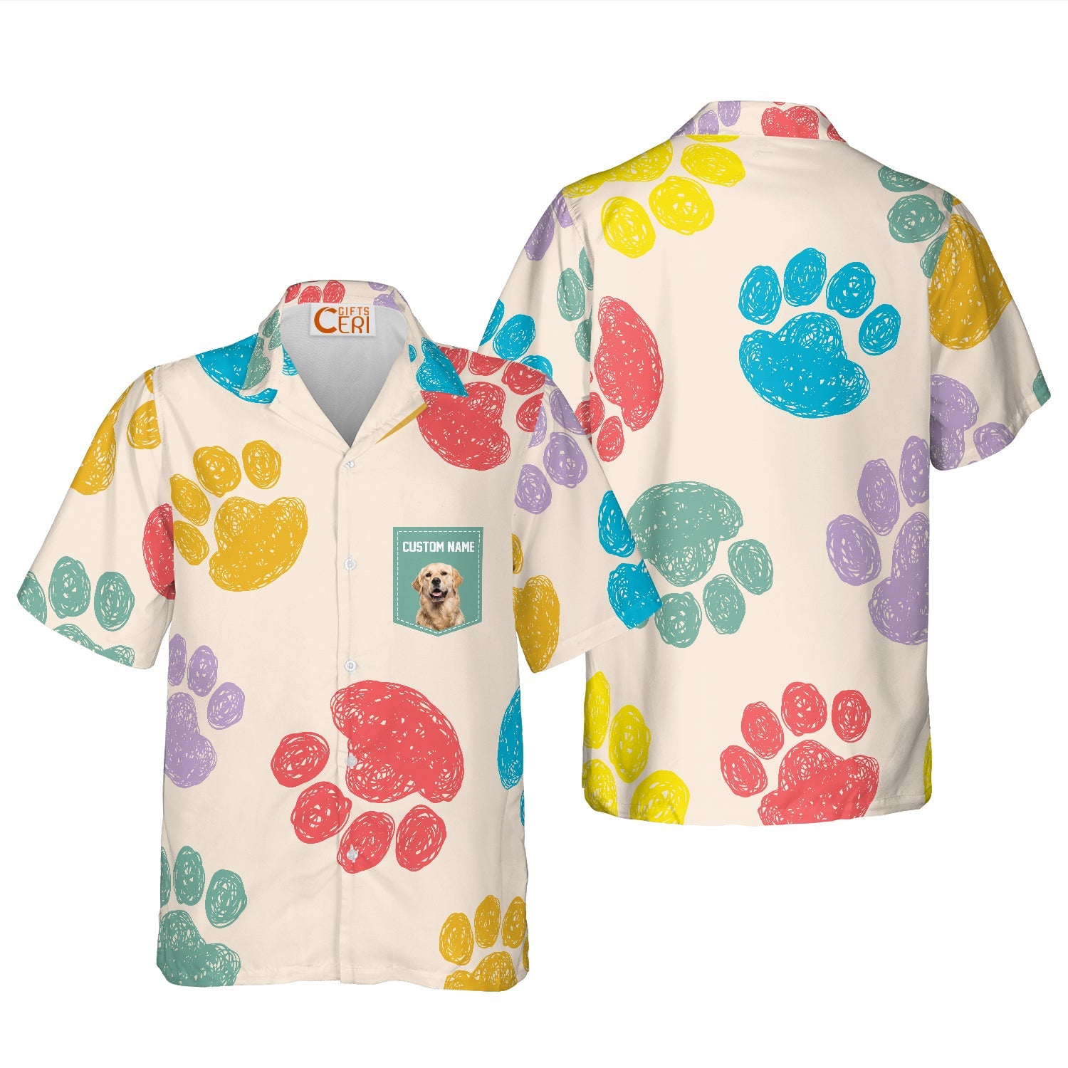 Dog Lovers Custom Shirt, Dog Paw Pattern Outfit Summer Aloha Hawaiian Shirt, Custom Gift For Dog Dad, Dog Mom, Family, Friends