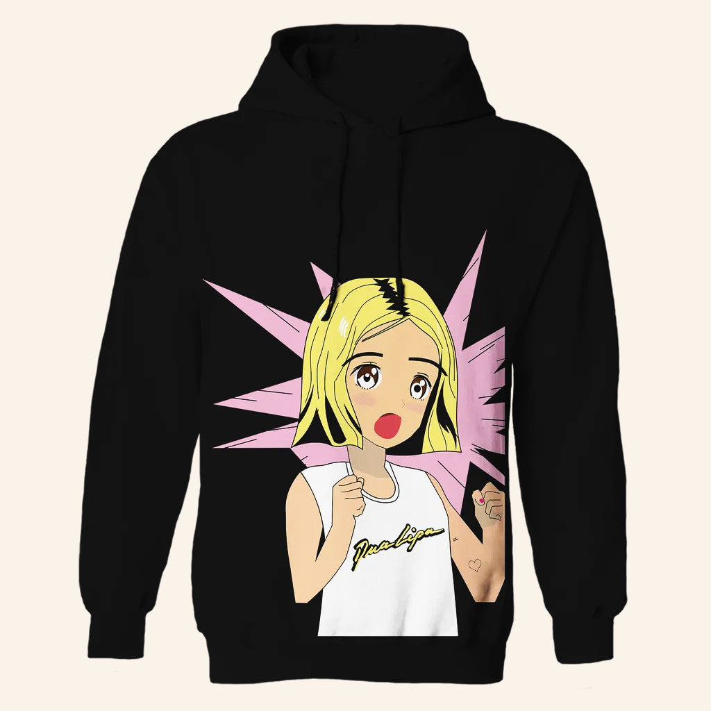 Dua Lipa Merch Manga Black Hoodie Unique Gifts For Music Lovers - Thriftgiftshop