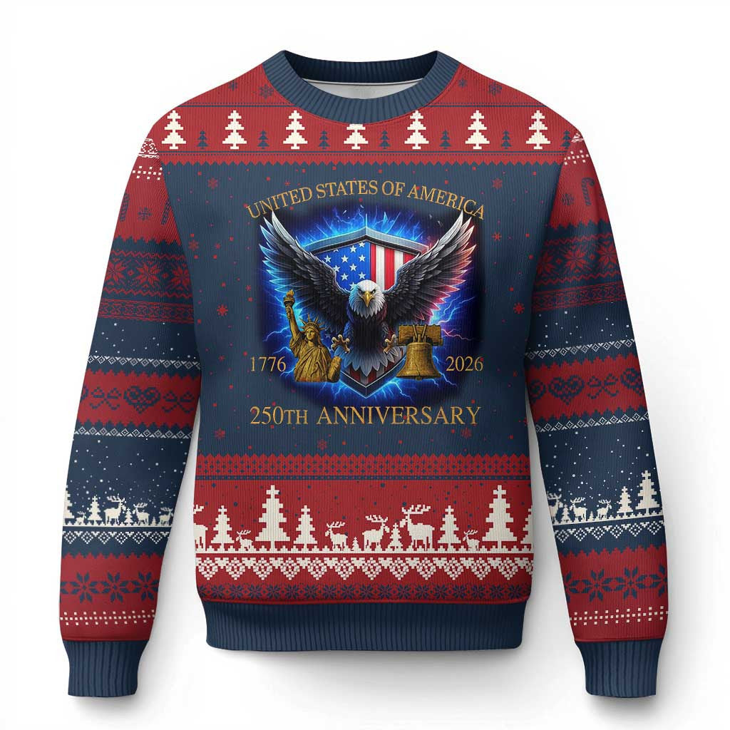 Eagle 250th Anniversary Ugly Christmas Sweater USA Patriotic American Flag Jumper Gifts