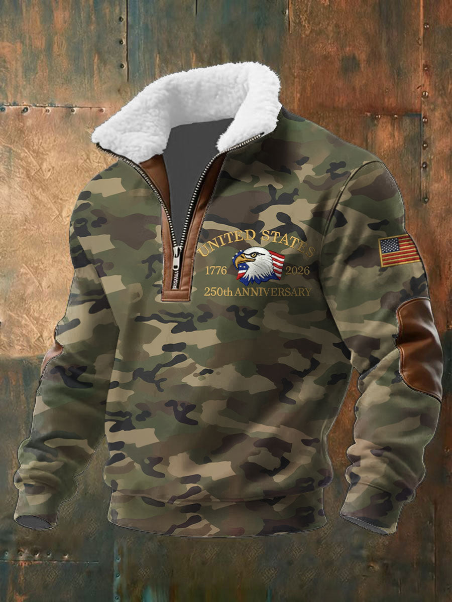 Eagle United States 250th Anniversary Stand Collar Quarter Zip Sweatshirt Gift For Veterans
