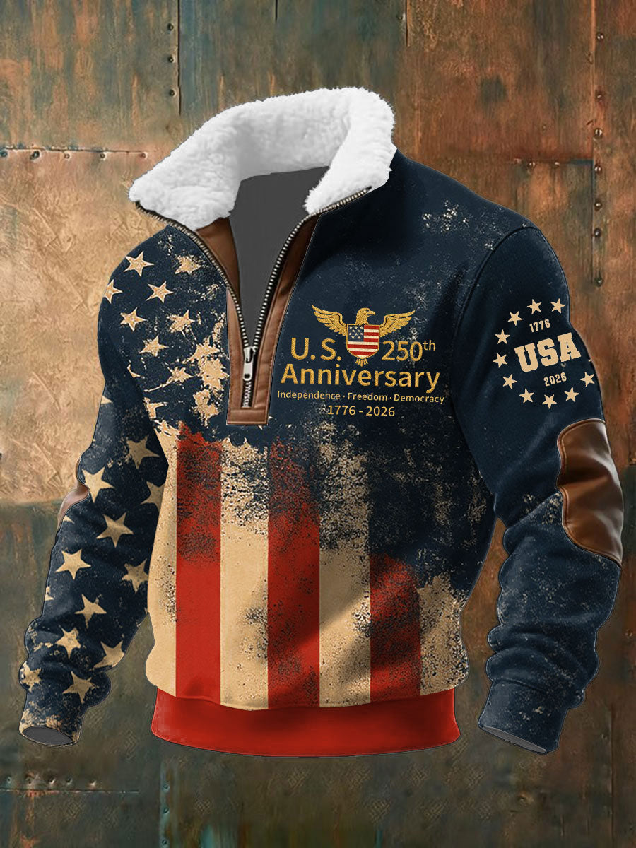 Eagle US 250th Anniversary Stand Collar Quarter Zip Sweatshirt 1776 2026 Cool Veterans Gifts