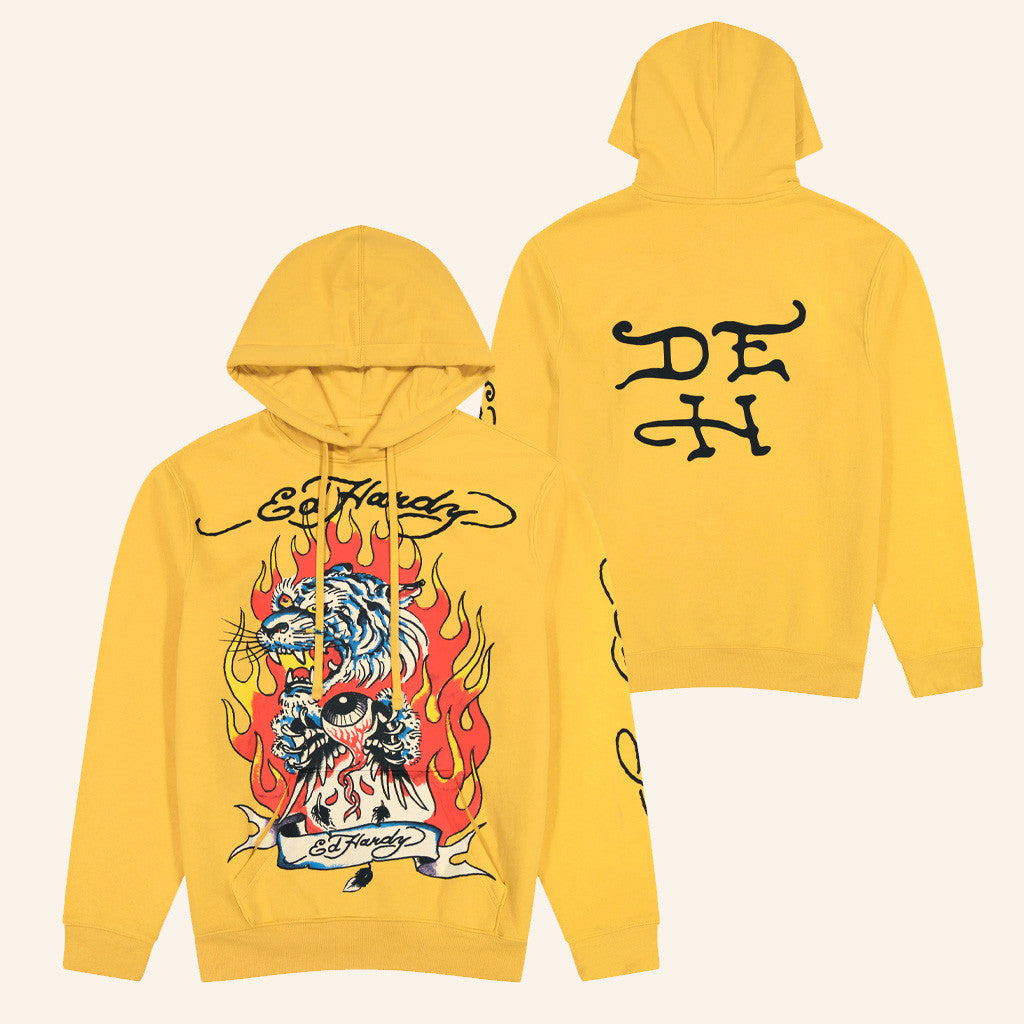 Ed Hardy Merch Fire Tiger Golden Hoodie Ed Hardy Hoodie Christmas Gifts For Son - Thriftgiftshop