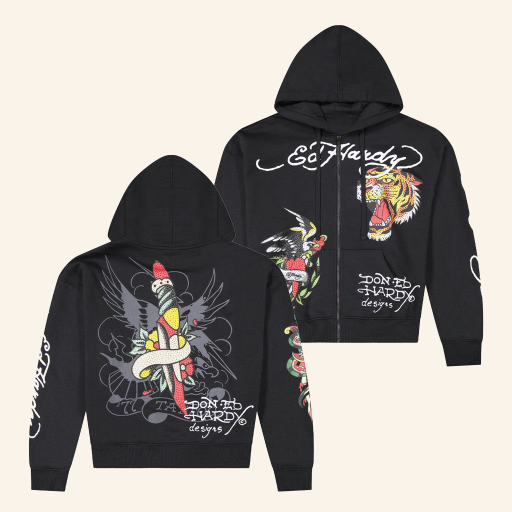 Ed Hardy Merch Tiger Eagle Zip Hoodie Ed Hardy Hoodie Best Gifts For Father - Thriftgiftshop