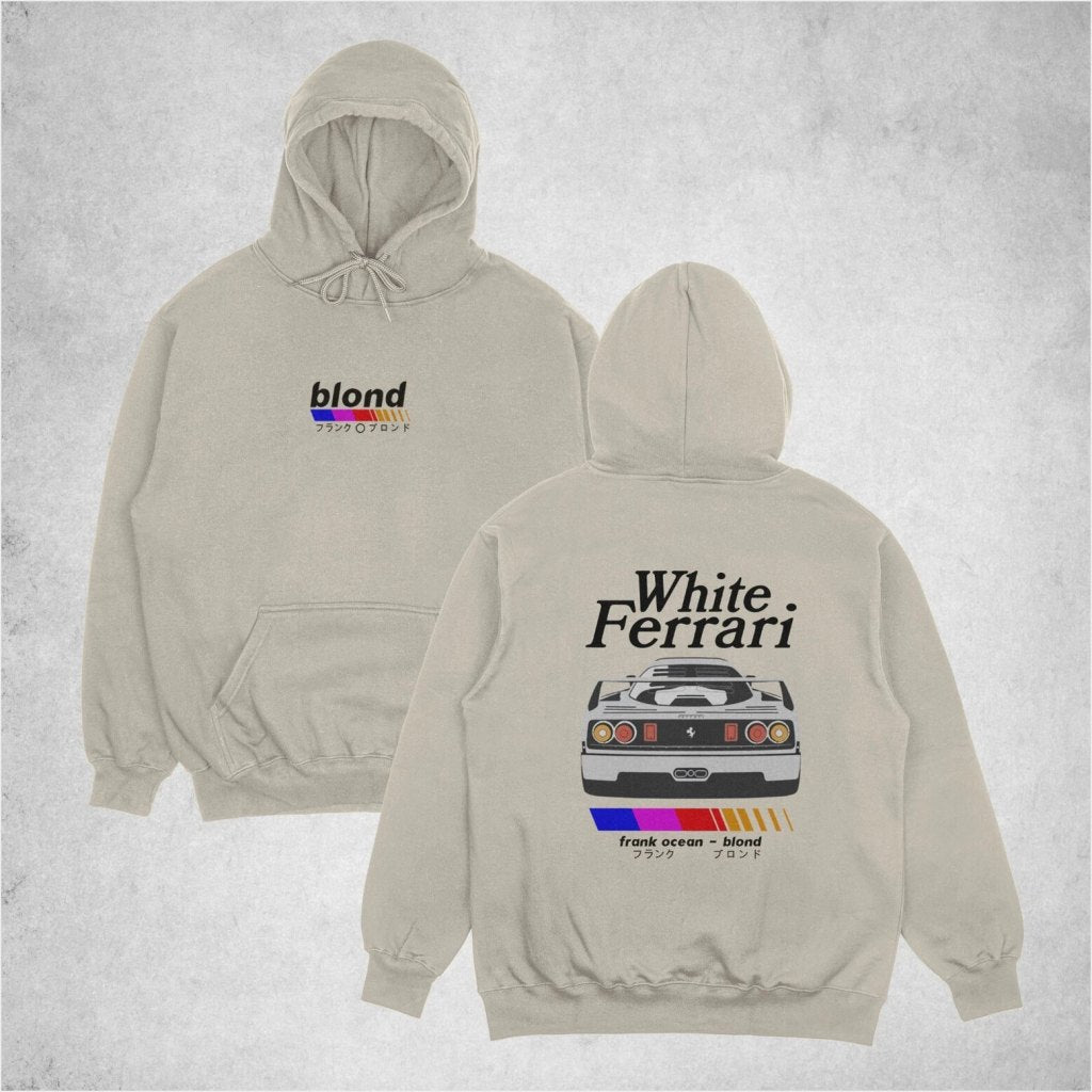 Frank Ocean Blond White Ferrari Hoodie, Inspired Blond Album Hoodie Gifts For Her Trendy Merch - Thriftgiftshop