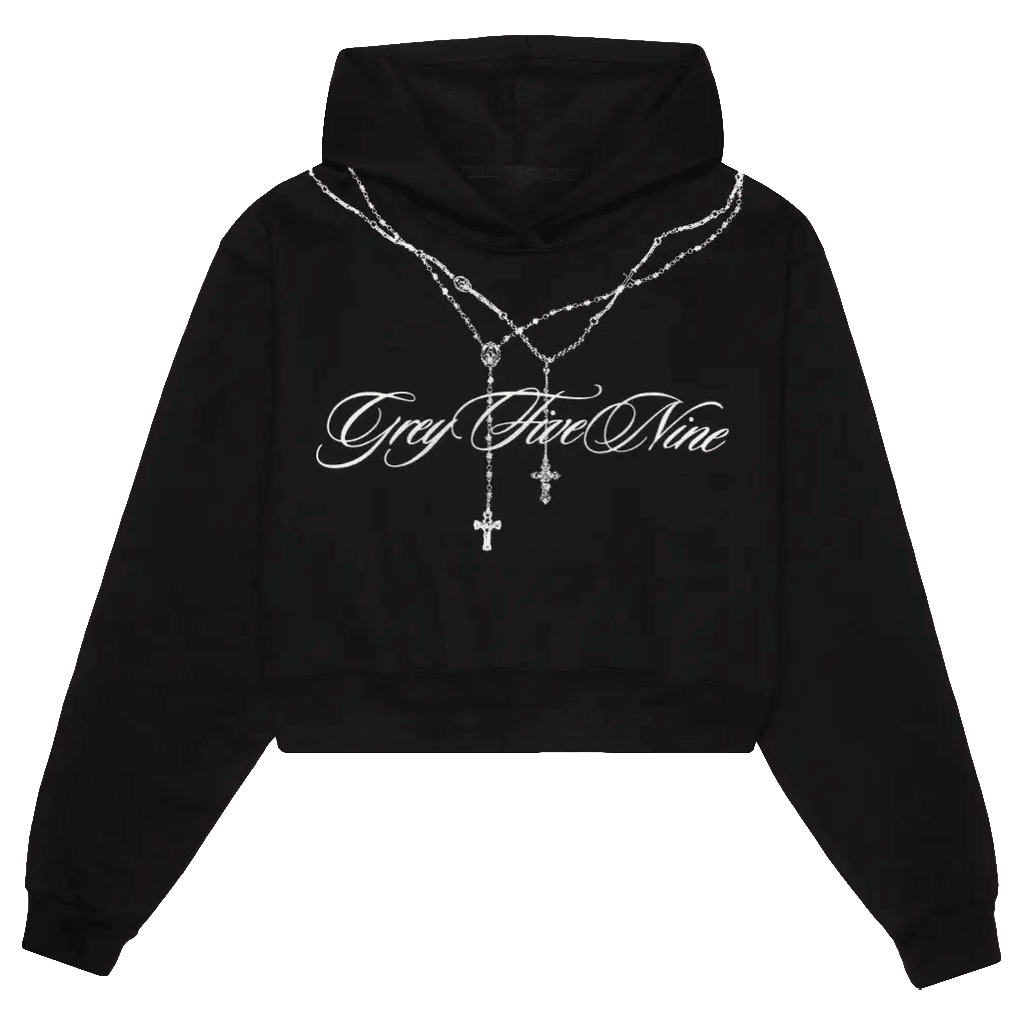 G59 Merch G59 Womens Rosary Cropped Hoodie Black Grey Five Nine Hoodie Birthday Gift For Her - Thriftgiftshop