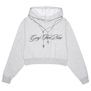 G59 Merch G59 Women's Rosary Cropped Hoodie Grey Five Nine Hoodie Birthday Gift For Sister - Thriftgiftshop