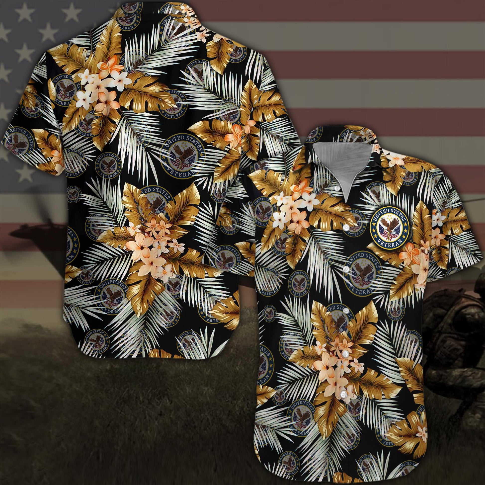 Us Veteran Hawaii Shirt, Military Hawaiian Shirt, Floral Shirt, Gifts For Him, Gifts For Dad