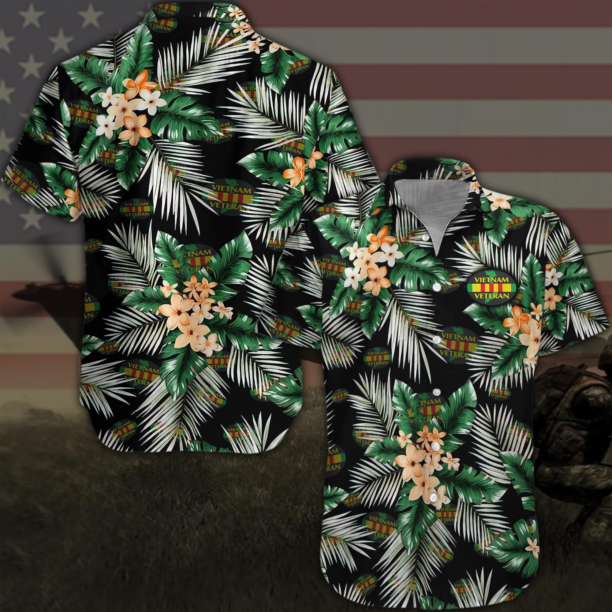 Vietnam Veteran Hawaii Shirt, Military Hawaiian Shirt, Floral Shirt, Gifts For Him, Gifts For Dad