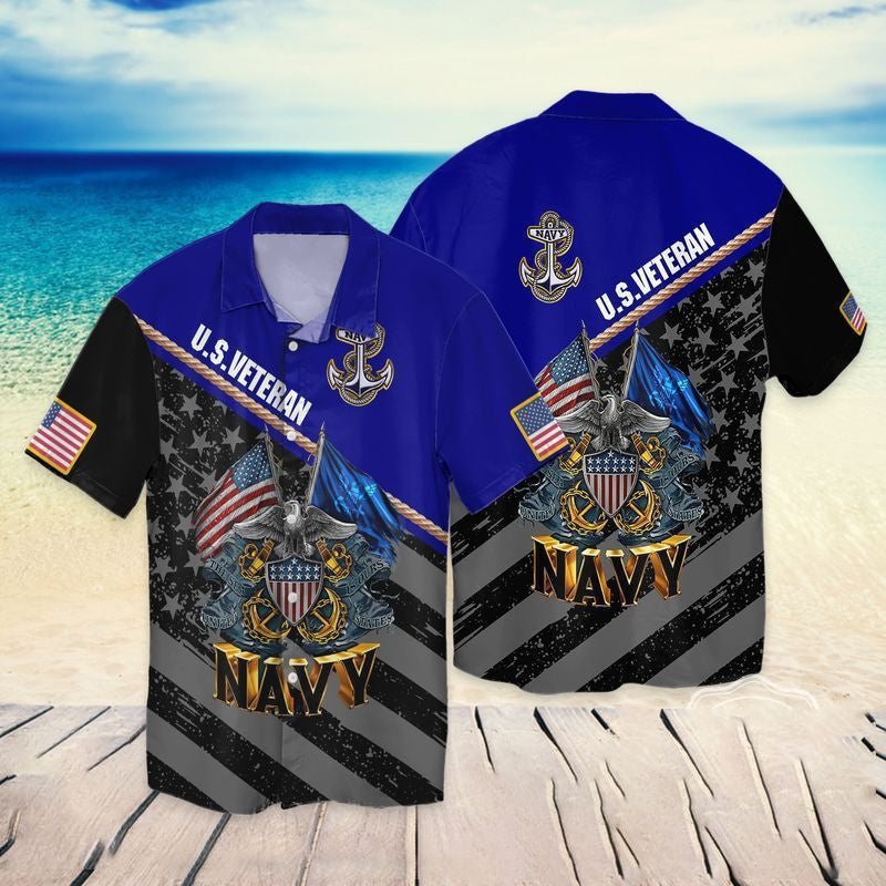 4Th Of July Independence Day Memorial Day Veteran American Flag Eagle Navy Hawaiian Shirt