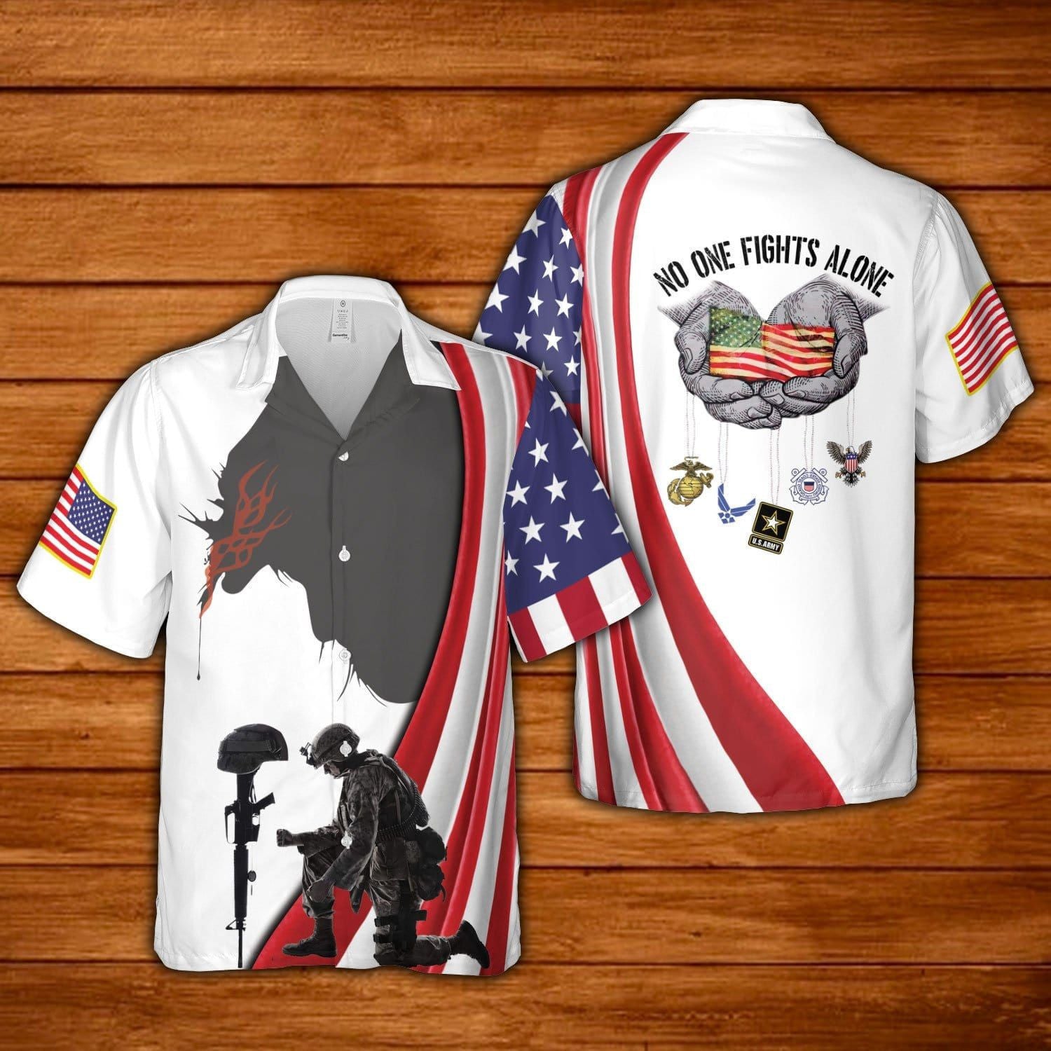 No One Fight Alone American Flag Veteran Hawaiian Shirts