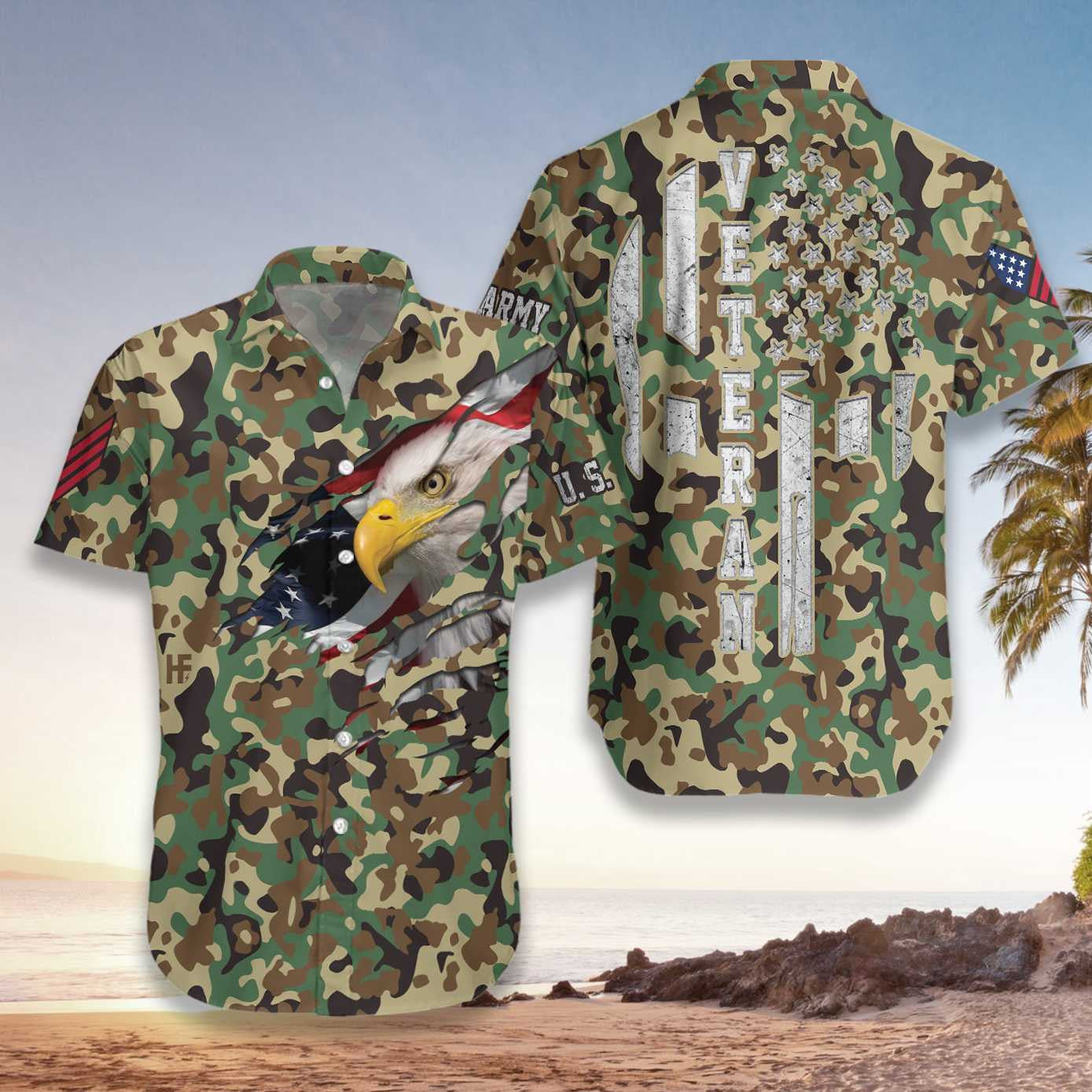 Veteran Proud Us Woodland Camouflage Hawaiian Shirt
