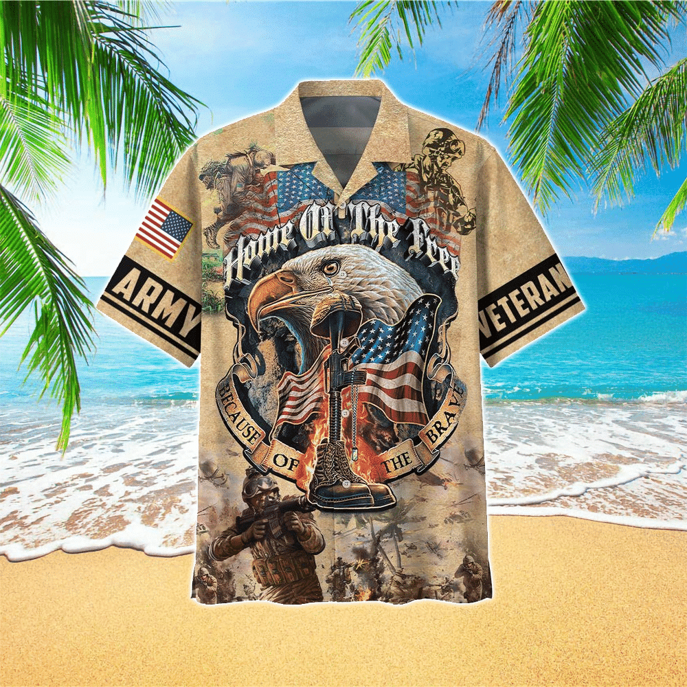 Army Veteran Eagle Home Of The Free Us Military Hawaiian Shirt