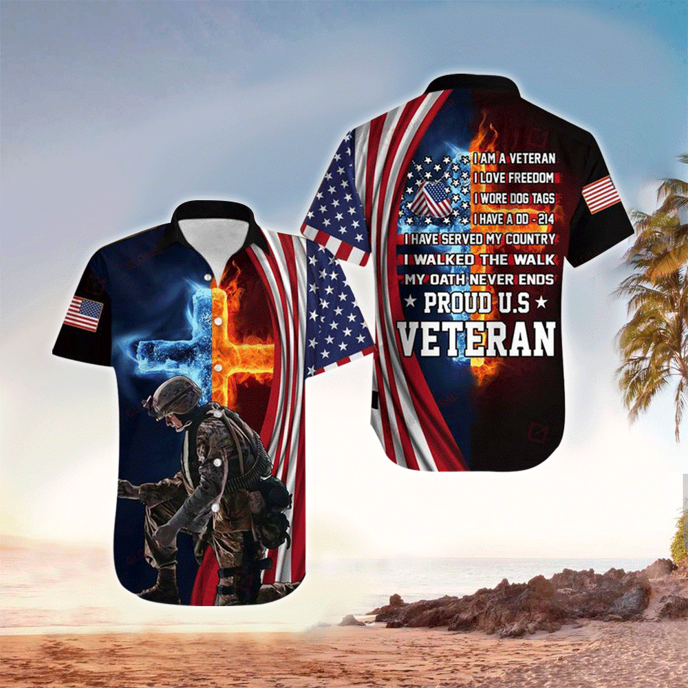 Proud Us Veteran All Over Printed Hawaiian Shirt