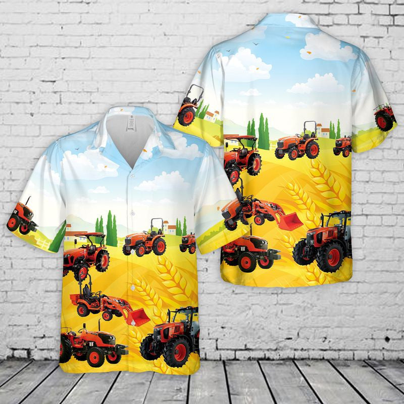 Kubota Tractor Hawaiian Shirt, Hawaiian Shirt For Men, Dad Husband Veteran Farmer