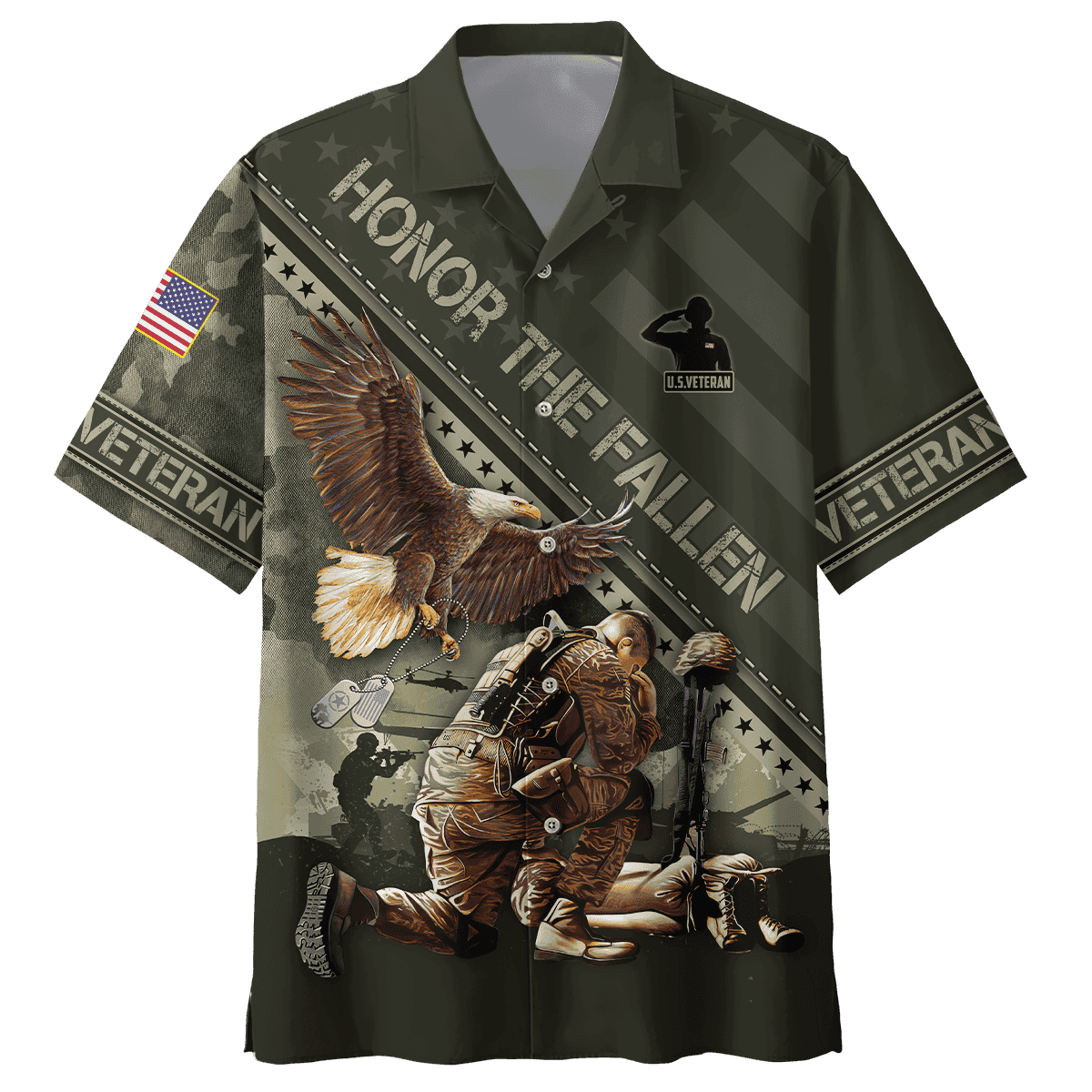Us Veteran - Eagle Honor The Fallen 3D All Over Printed Unisex Hawaiian Shirts