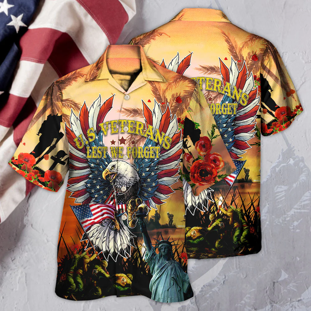 Veteran America Veterans Let We Forget In The Sunset Hawaiian Shirt - Beachwear For Men - Hawaiian Shirts