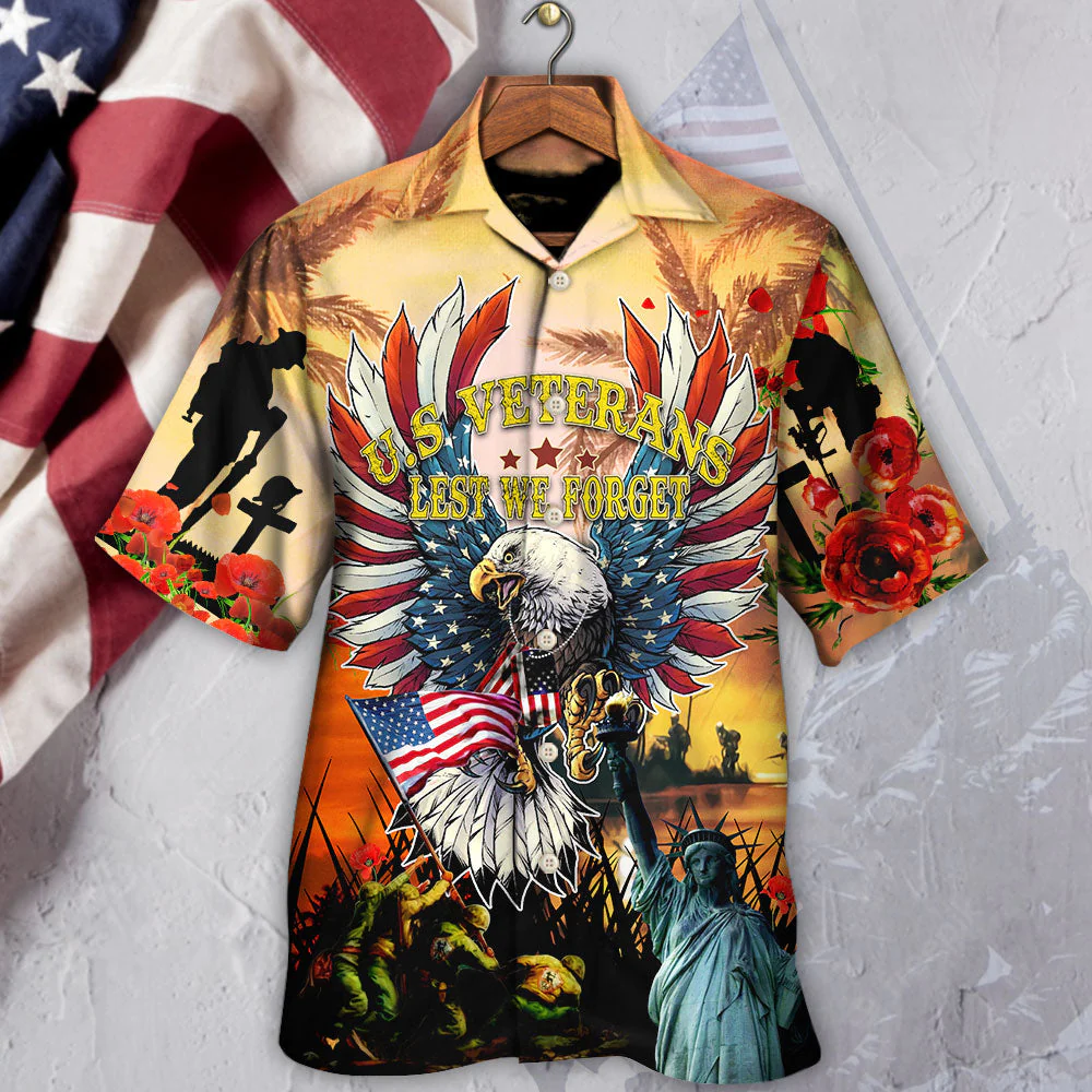 Veteran America Veterans Let We Forget In The Sunset Hawaiian Shirt - Beachwear For Men - Hawaiian Shirts
