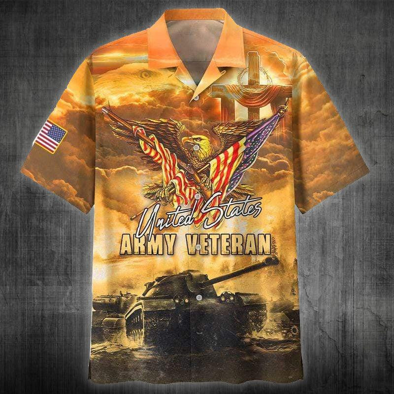 Amazing Patriot Eagle Us Army Veteran Hawaiian Shirt Shirt - Gift For A Vetaran - Short Sleeve Hawaiian Shirt