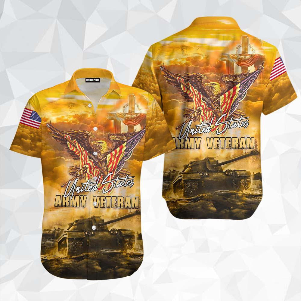 Amazing Patriot Eagle Us Army Veteran Hawaiian Shirt Shirt - Gift For A Vetaran - Short Sleeve Hawaiian Shirt