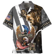 Army Veteran Jesus Honor The Fallen Aloha Hawaiian Shirts - Beachwear For Men - Hawaiian Shirts