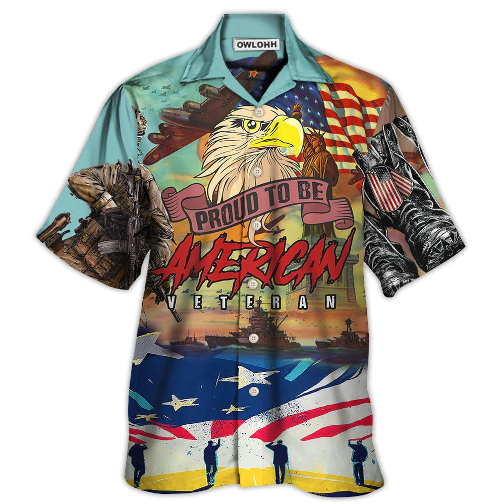 Veteran Proud To Be An American Freedom And Eagle Style Hawaiian Shirt - Beachwear For Men - Hawaiian Shirts