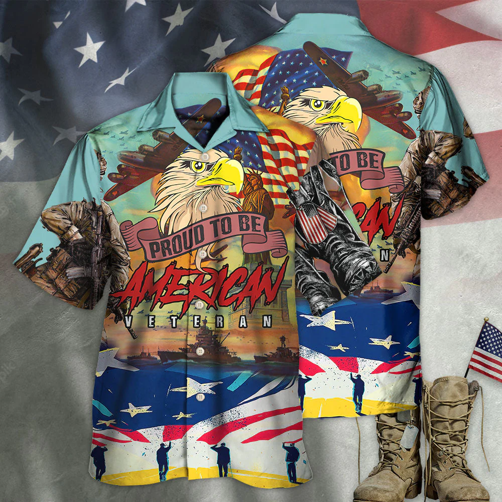 Veteran Proud To Be An American Freedom And Eagle Style Hawaiian Shirt - Beachwear For Men - Hawaiian Shirts