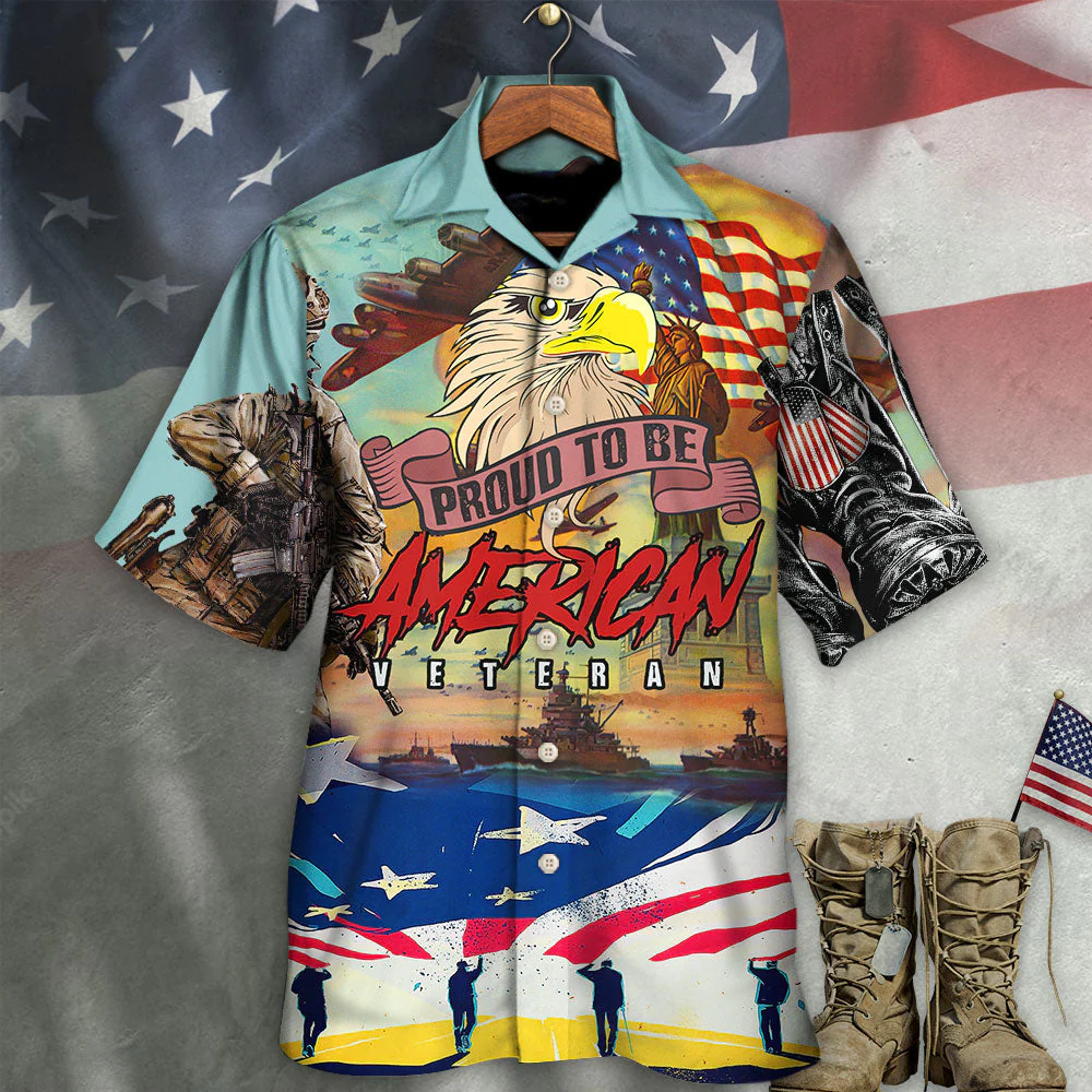 Veteran Proud To Be An American Freedom And Eagle Style Hawaiian Shirt - Beachwear For Men - Hawaiian Shirts