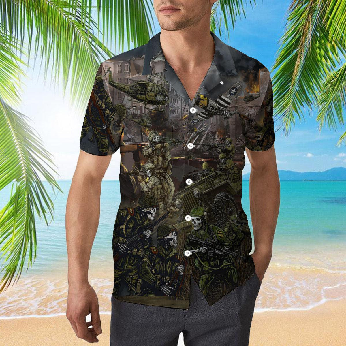 The Veteran Skull Brothers In Army Hawaiian Shirt - Gift For A Vetaran - Short Sleeve Hawaiian Shirt