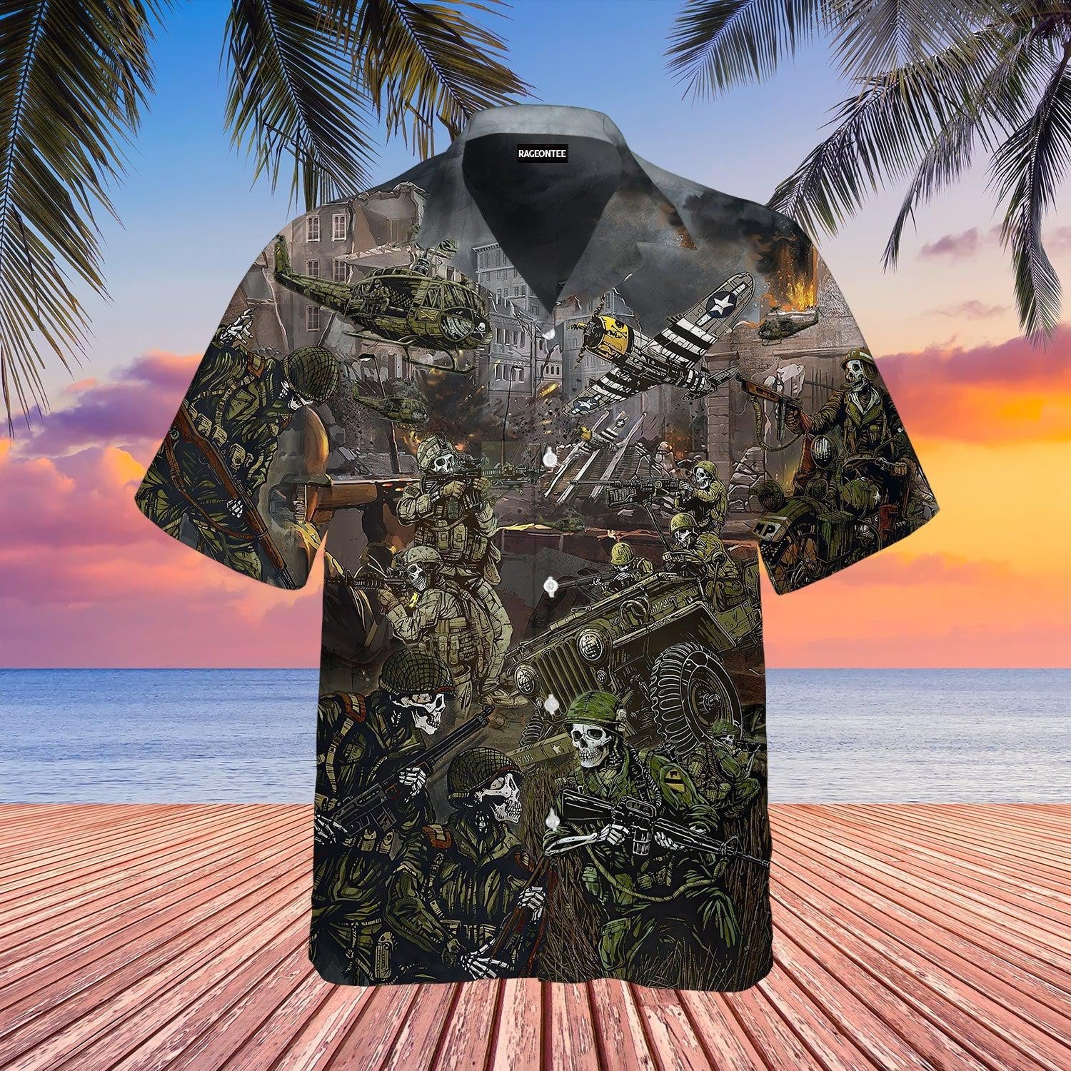 The Veteran Skull Brothers In Army Hawaiian Shirt - Gift For A Vetaran - Short Sleeve Hawaiian Shirt