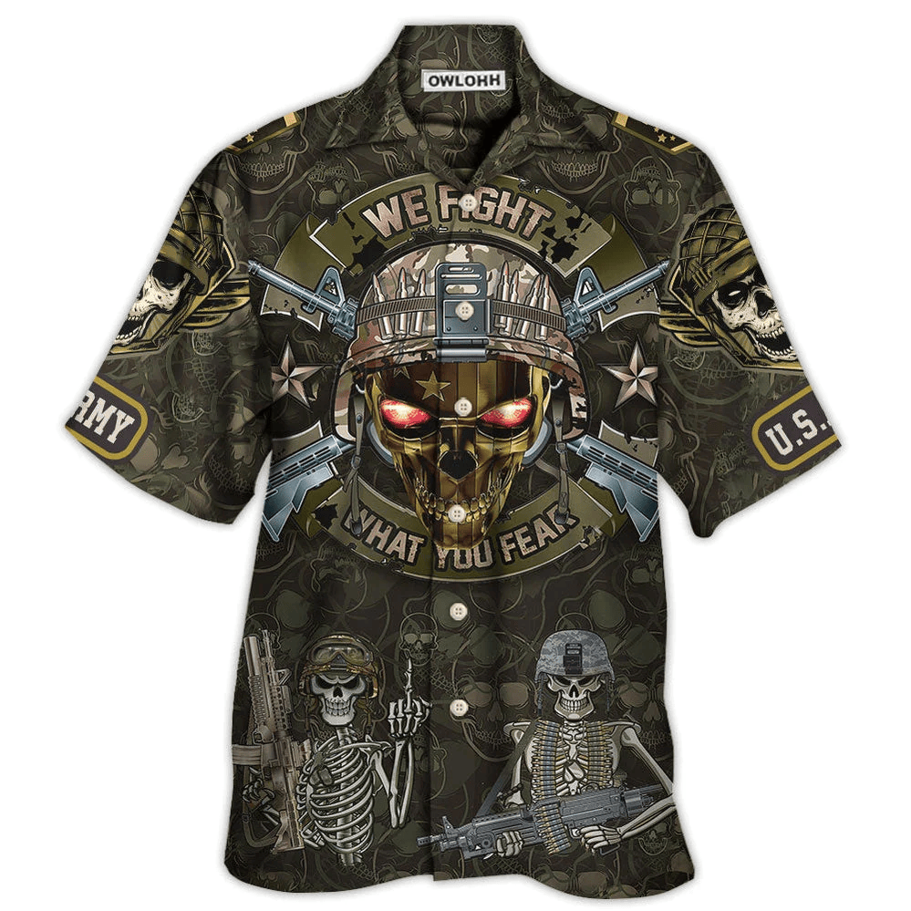 Veteran We Fight What You Fear Skull Hawaiian Shirt - Beachwear For Men - Hawaiian Shirts