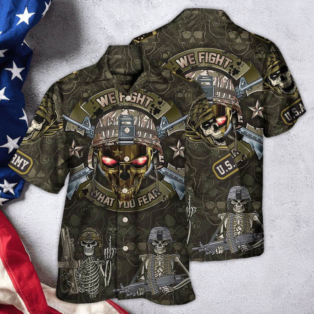 Veteran We Fight What You Fear Skull Hawaiian Shirt - Beachwear For Men - Hawaiian Shirts
