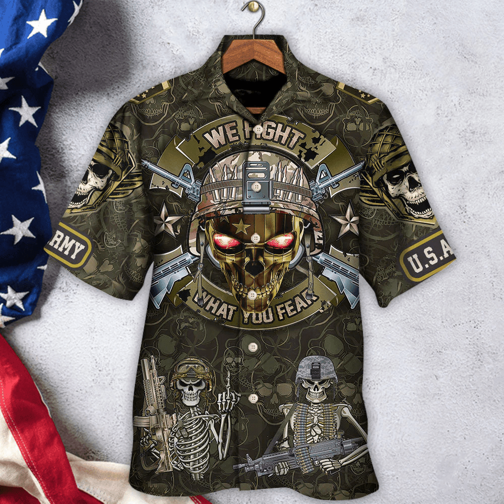 Veteran We Fight What You Fear Skull Hawaiian Shirt - Beachwear For Men - Hawaiian Shirts