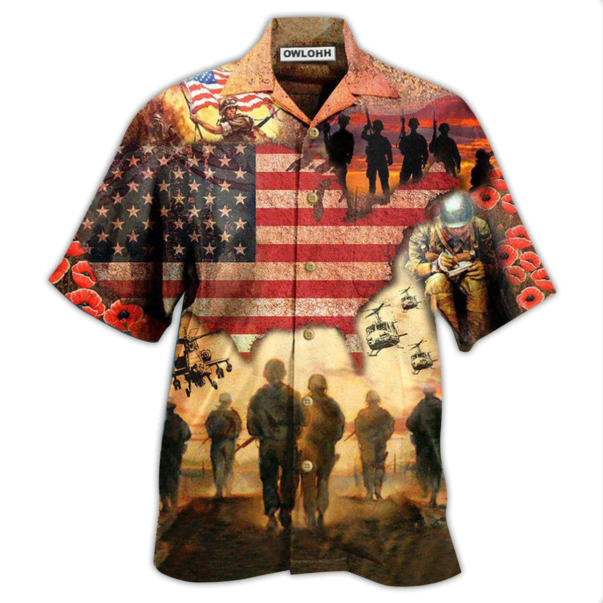 Veteran Blood Sweat And Tear America Flag Hawaiian Shirt - Beachwear For Men - Hawaiian Shirts