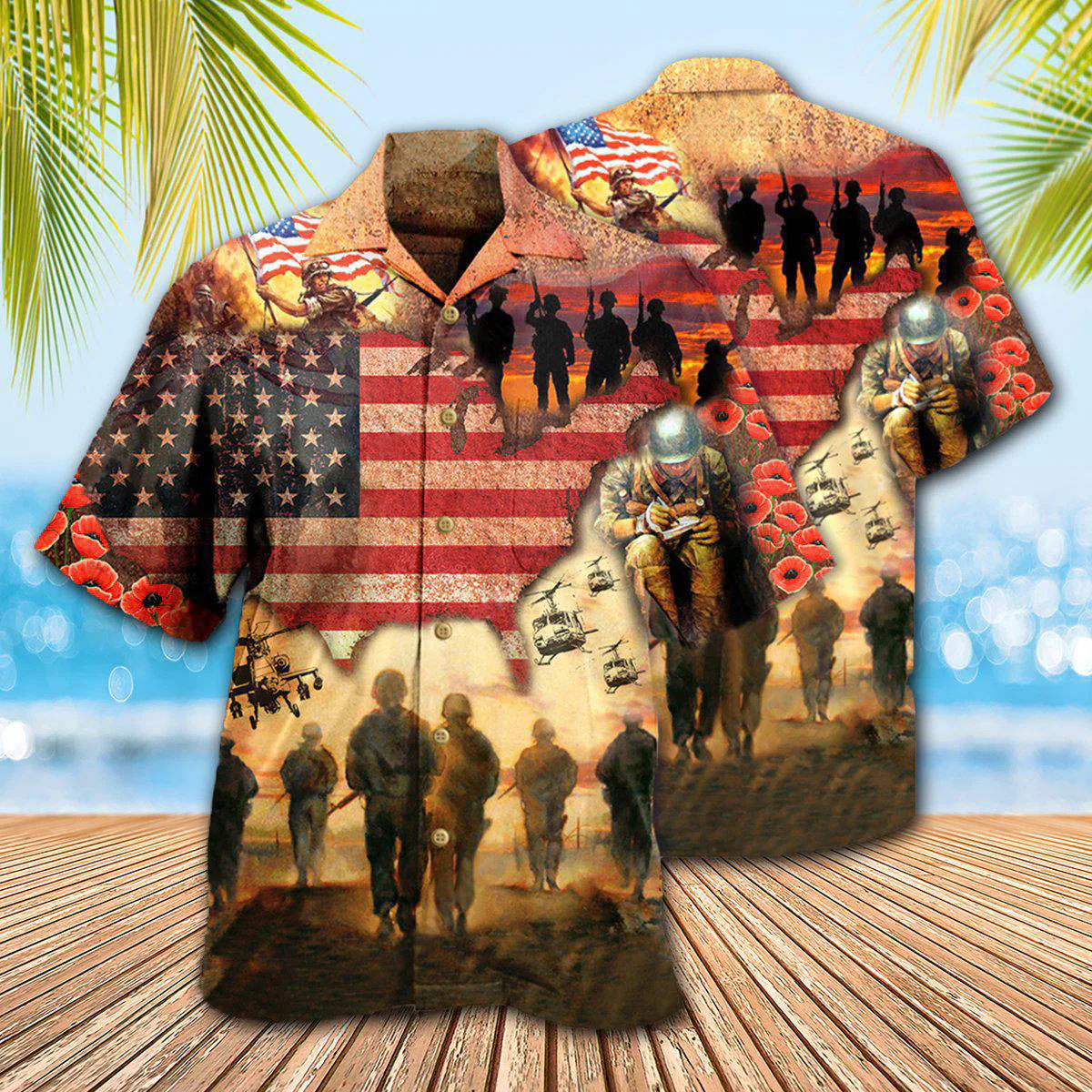 Veteran Blood Sweat And Tear America Flag Hawaiian Shirt - Beachwear For Men - Hawaiian Shirts