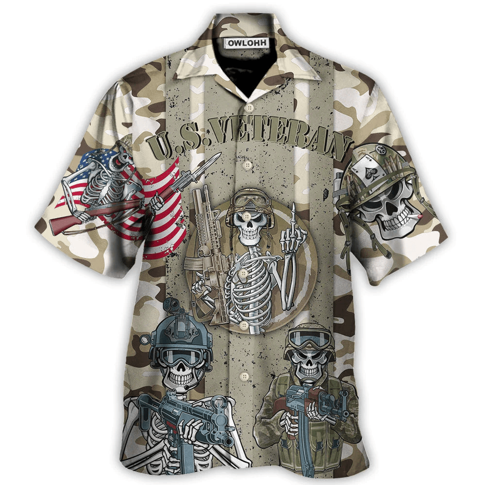 Veteran Us America Flag Skull Style Hawaiian Shirt - Beachwear For Men - Hawaiian Shirts