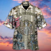 Veteran Us America Flag Skull Style Hawaiian Shirt - Beachwear For Men - Hawaiian Shirts