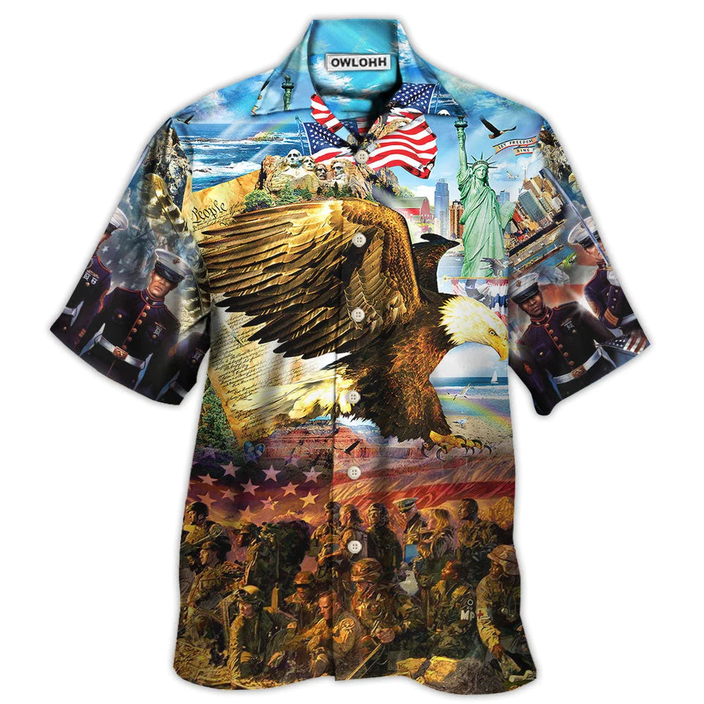 Veteran Call To Colors Freedom With Eagle Hawaiian Shirt - Beachwear For Men - Hawaiian Shirts