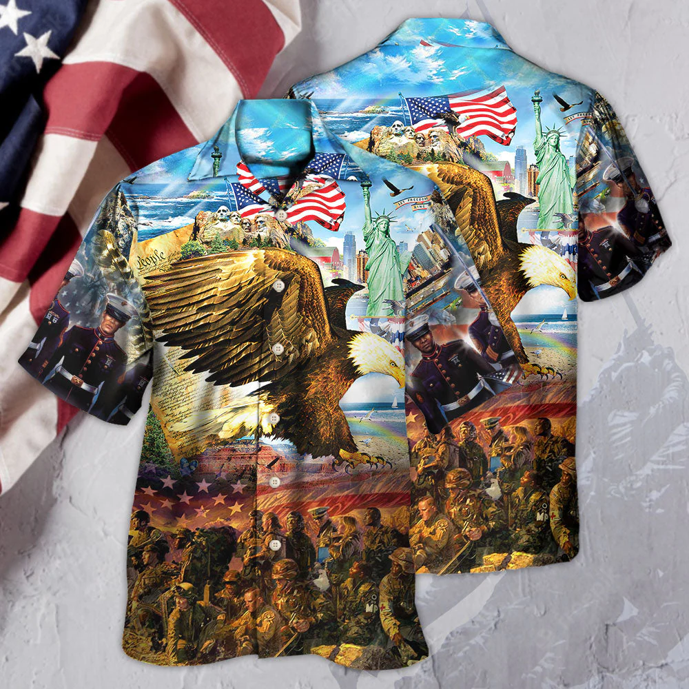Veteran Call To Colors Freedom With Eagle Hawaiian Shirt - Beachwear For Men - Hawaiian Shirts