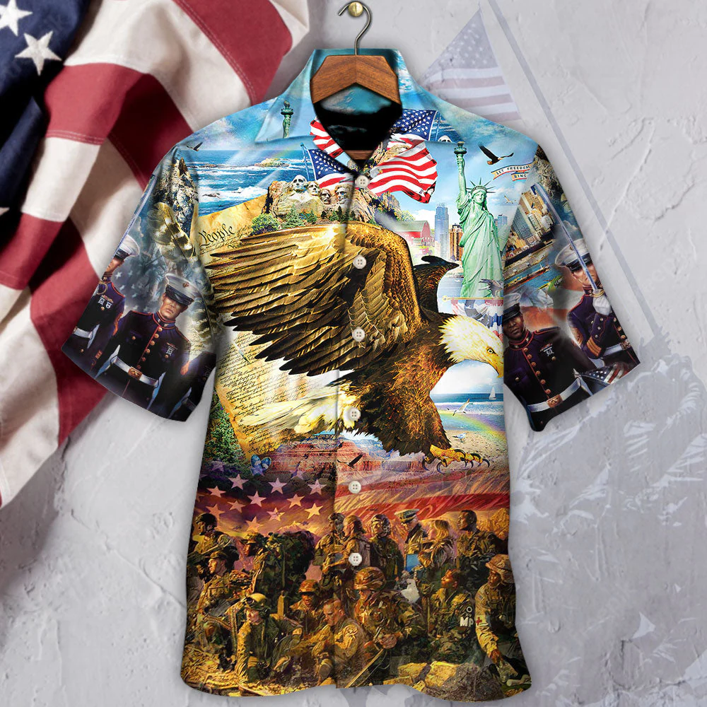 Veteran Call To Colors Freedom With Eagle Hawaiian Shirt - Beachwear For Men - Hawaiian Shirts
