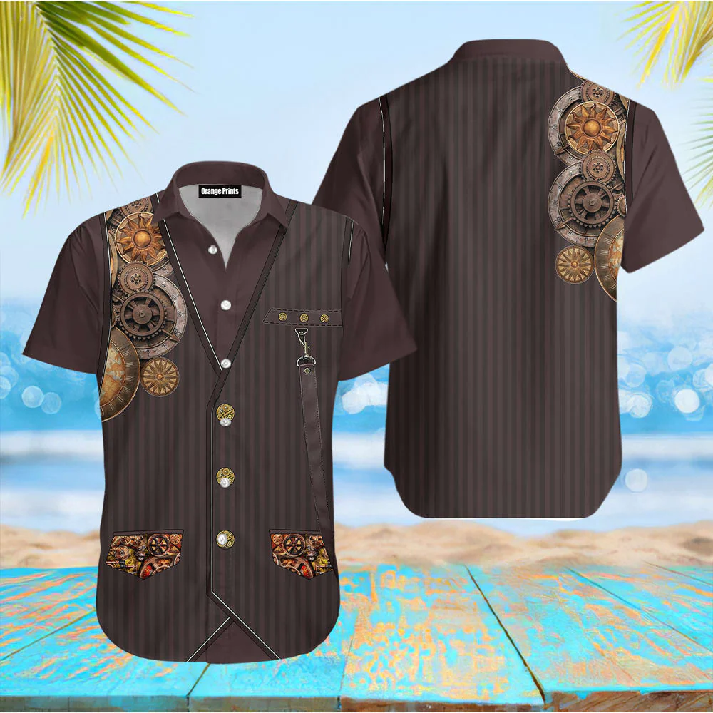 Awesome Steampunk Mechanic Us Army Veteran Camo Hawaiian Shirt - Gift For A Vetaran - Short Sleeve Hawaiian Shirt