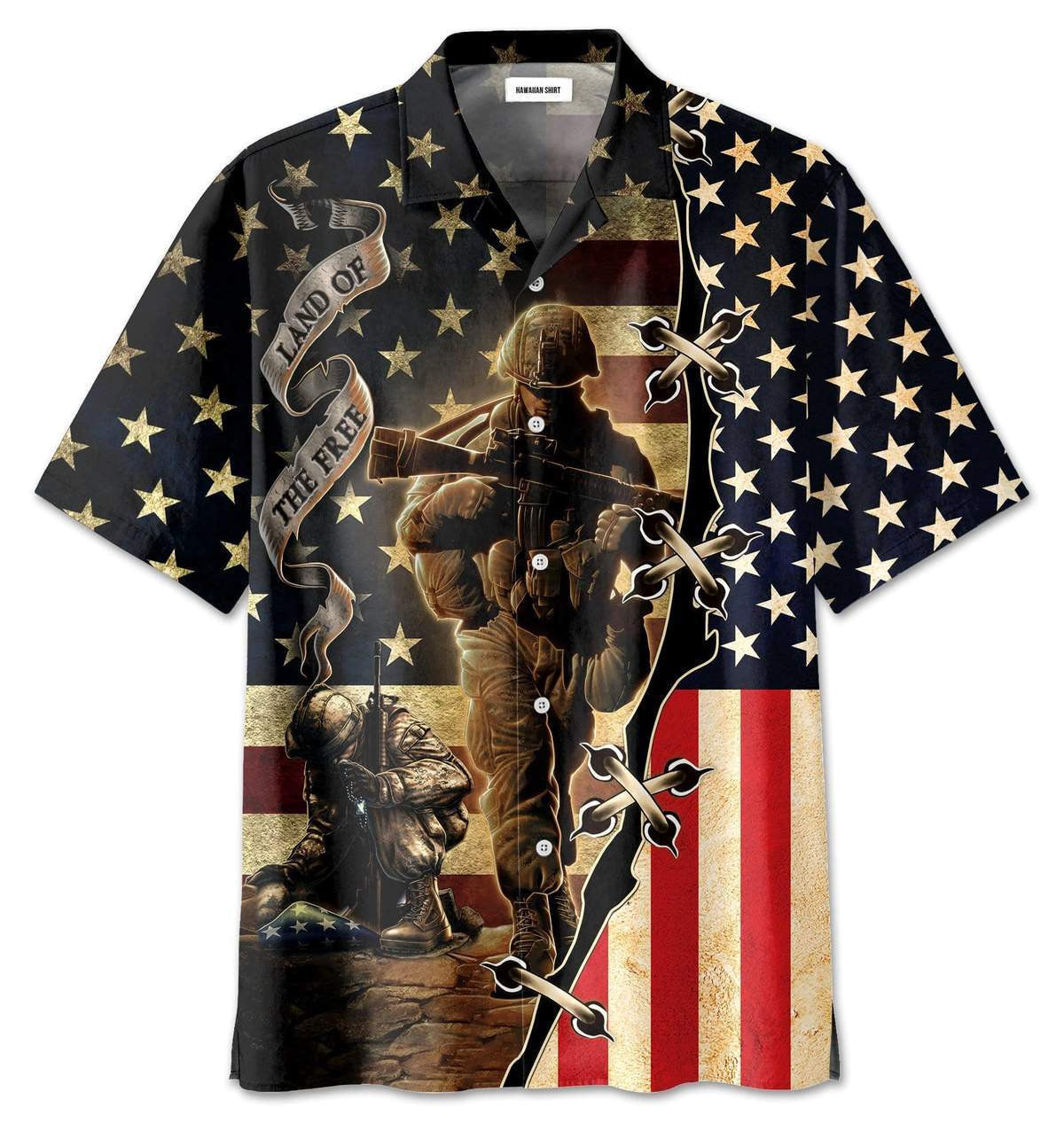 Proud American Veteran Us Flag Land Of The Free Hawaiian Shirt - Gift For A Vetaran - Short Sleeve Hawaiian Shirt