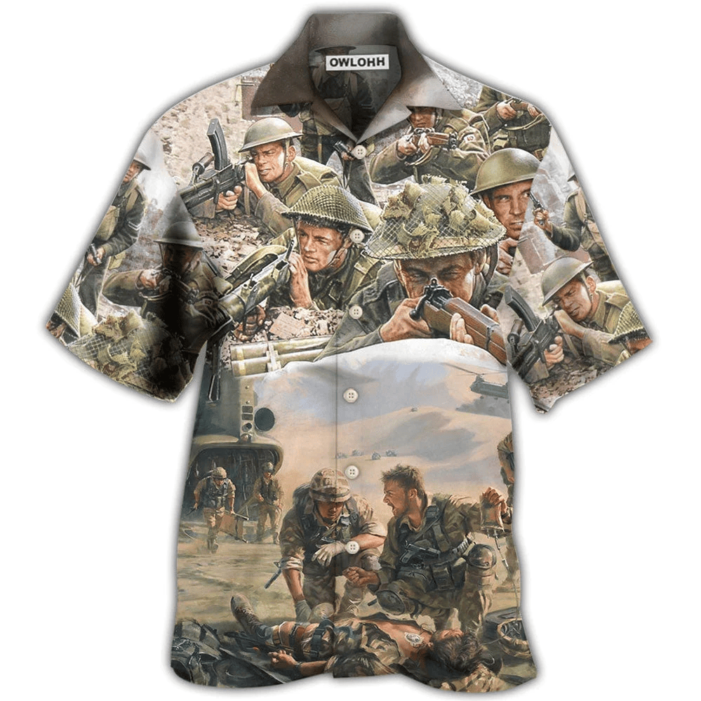 Veteran War Painting Fighting Together Hawaiian Shirt - Beachwear For Men - Hawaiian Shirts